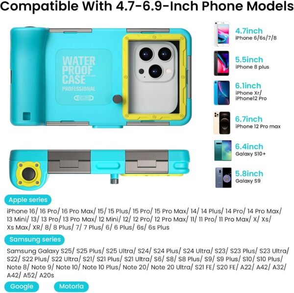 𝟐𝟎𝟐𝟓 Latest Upgrade Universal Waterproof Phone Case for Snorkeling and Diving Underwater Phone Case for iPhone 16/15/14/13/12/11 Pro Max Galaxy S25/S24/S23/S22 Ultra Plus etc Diving Case - Blue - Image 5