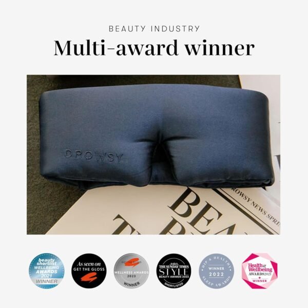 DROWSY Eyelash Protecting Silk Sleep Mask for Natural Lashes & Extensions. Deep Eye Cups, Zero Pressure, Total Blackout, Full Wraparound (Midnight Blue) - Image 5