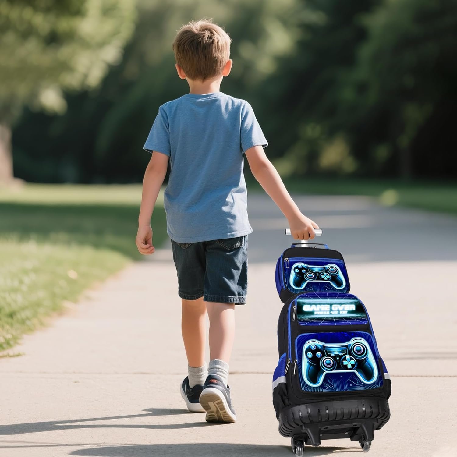 Bevalsa Rolling Backpack for Boys, 3PCS Gamer Roller School Backpacks with Lunch Box & Pen Case, Kids Bookbag Schoolbag with Wheels for Teen Boy Kindergarten Elementary Middle School - Image 7