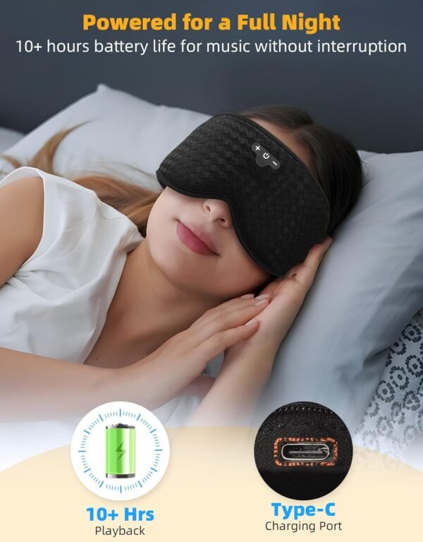 3D Contoured Sleep Mask with Bluetooth Headphones, Adjustable Blackout Sleeping Mask, Easy Installation Sleeping Headphones with Ultra-Thin Stereo Speakers for Men, Women - Image 5