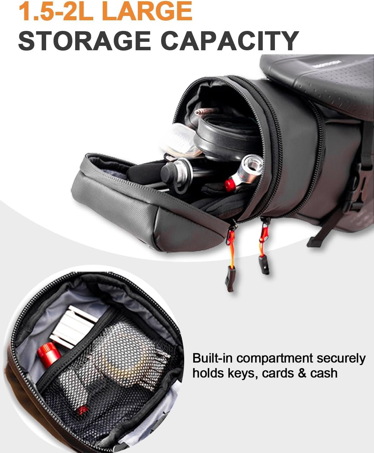 Bike Seat Bag, Expandable Bicycle Saddle Bag Under Seat, Waterproof Cycling Seat Pack for Mountain Road Bikes and Commuter, 1.5-2L - Image 5