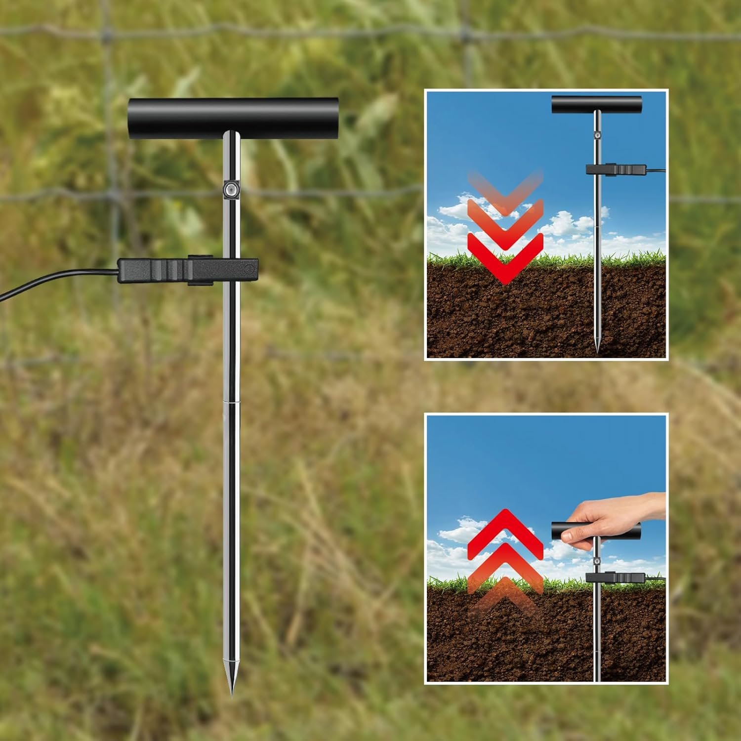 Electric Fence Grounding Rod Set, Ground Rod for Farm Fence and Electric Fence Jumper Leads Cable with Crocodile Clip for Solar Powered Electric Fence Charger, Electric Fence Energizer - Image 6