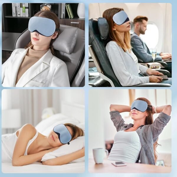 Sleep Mask, 1 Pack 100% Real Natural Pure Silk Eye Masks with Elastic Adjusting Strap, Mulberry Silk Eye Sleep Shade Cover for 3 Sizes (Blue, Small 7.1''x3.1'') - Image 6
