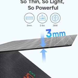 E-LiPower Portable Solar Panel 36W | 26% High-Efficiency Foldable Solar Panels with USB QC and PD Quick Charge for Camping, Hiking, Outdoor Trip, Compatible with Phones, Ipad & Tablets