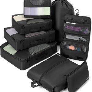 Compression Packing Cubes for Travel, 8 Set Packing Cubes for Suitcases, Breathable Mesh Travel Bags Organizer for Luggage Lightweight Vacation Essentials Accessories (Black)