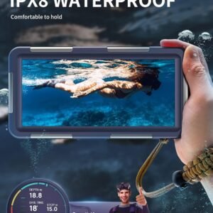 Underwater Diving Snorkeling Phone Case, IP68 Professional 50ft 15m Waterproof Outdoor Cellphone Case Photo Video Cover with Lanyard for iPhone 16 Galaxy Huawei Moto All Series, Blue