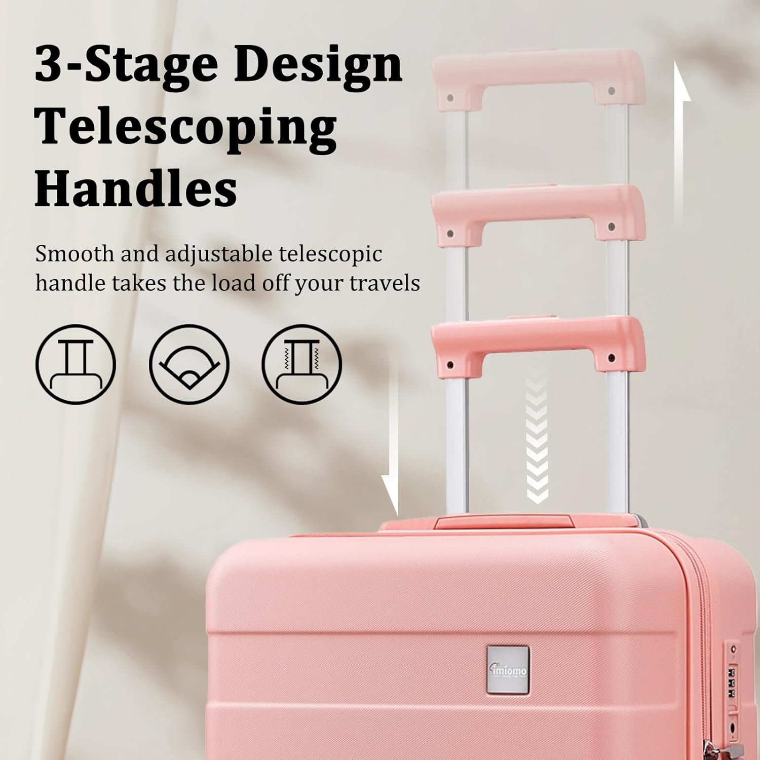 imiomo Hard Shell Luggage Sets 5 Piece for Women, Lightweight Hardside Rolling Suitcase Set with Spinner Wheels and TSA Lock, Pink - Image 4