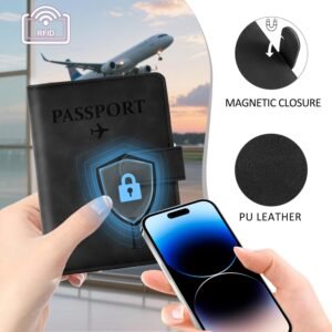 COSHAYSOO Initial RFID Passport Cover for Women Passports Book Holder Case Air Travel Essentials Airplane Flight Accessories Airline Plane Flying Must Haves Traveler Gifts Butterfly Letter Black A
