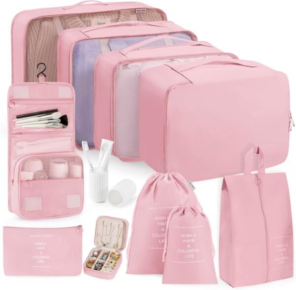 Packing Cubes 11 Set, Suitcase Organizers, Luggage Organizer Bags, Packing Cubes for Travel, with Toiletry Bag, Travel Essentials,Pink