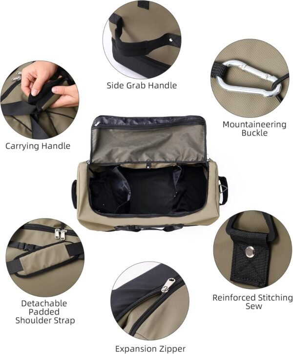 CONTAIL 32”110L Expandable 140L Rolling Duffle Bag with 2 Inline Wheels,Convertible Weekend Travel Bag with Bungee-Cord System,Army Green - Image 8