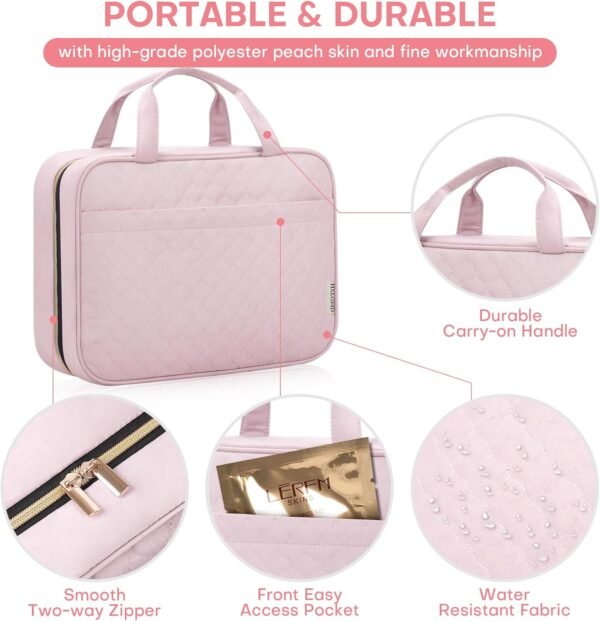 Travel Size Toiletry Bag for Women, Portable Cosmetic Bag with Hanging Hook, Travel Essentials Water-resistant Makeup Organizer for Accessories, Shampoo, Full-size Container, Toiletries - Image 3