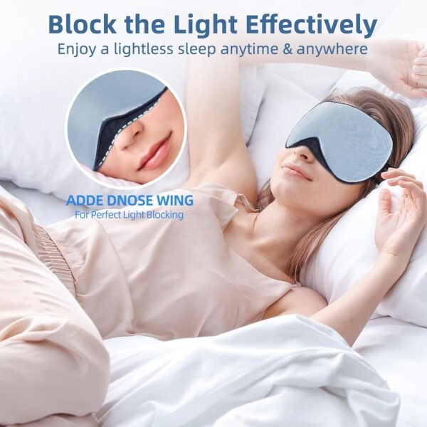Sleep Mask, 1 Pack 100% Real Natural Pure Silk Eye Masks with Elastic Adjusting Strap, Mulberry Silk Eye Sleep Shade Cover for 3 Sizes (Blue, Small 7.1''x3.1'') - Image 3