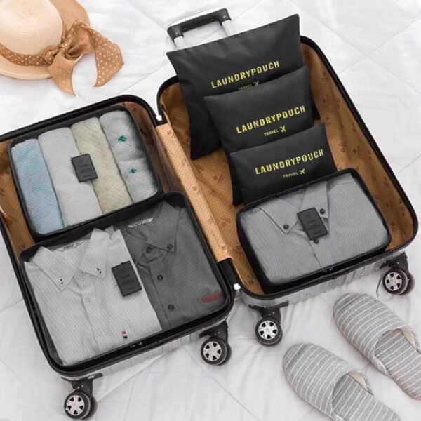 6 Set Packing Cubes for Travel Luggage Packing Bags Reusable Waterproof Suitcase Organizer Bags Set with Shoe Bag and Toiletry Bag (Black) - Image 9