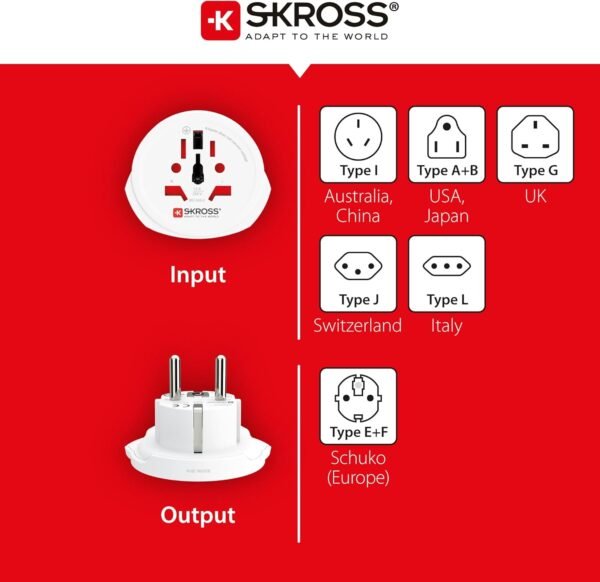 Skross World to Europe Country Travel Adaptor, White - Image 5
