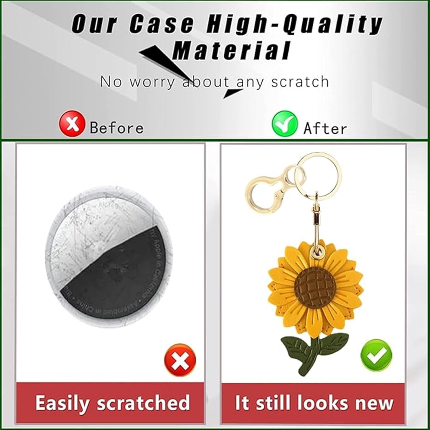 Leather Keychain Holder Case Compatible with AirTag,Cute Protective Apple Air Tag Cover with Keychain Ring,Anti-Scratch Finder GPS Tracker Case for Wallet Keys,Bag,Pets(Sunflower) - Image 3