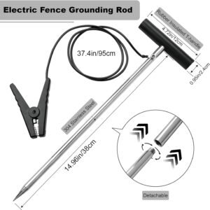 Electric Fence Grounding Rod Set, Ground Rod for Farm Fence and Electric Fence Jumper Leads Cable with Crocodile Clip for Solar Powered Electric Fence Charger, Electric Fence Energizer