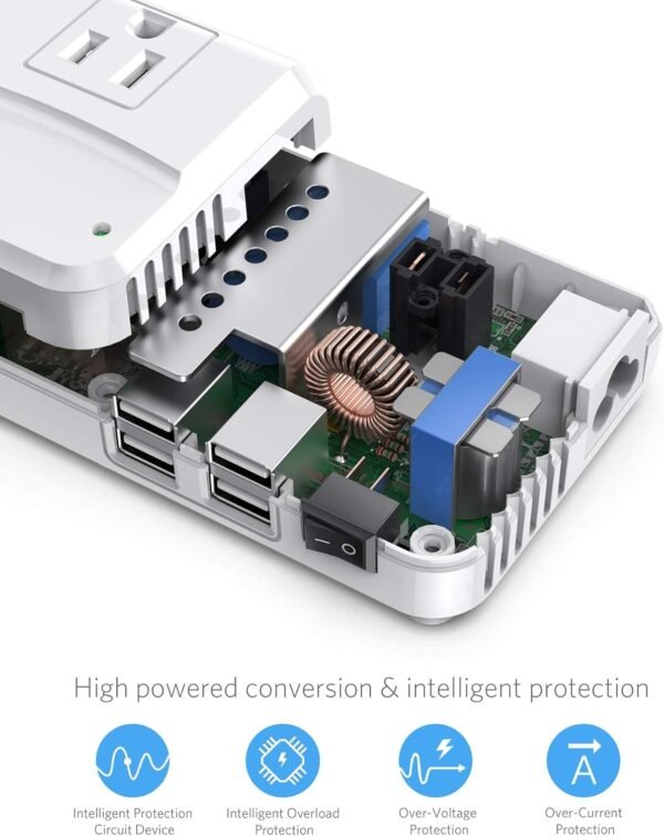 BESTEK Universal Travel Adapter 220V to 110V Voltage Converter with 6A 4-Port USB Charging and UK/AU/US/EU Worldwide Plug Adapter (White) - Image 7