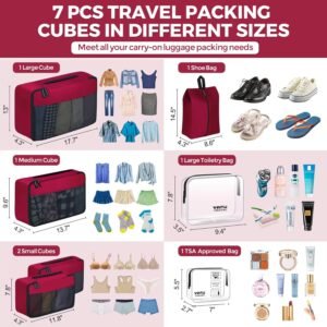 YAMIU Packing Cubes for Suitcases, 7 Pcs luggage organizer bags with Shoe Bag, 2 Waterproof Travel Toiletry Bags, Travel Cubes for Travel Essentials Travel Accessories