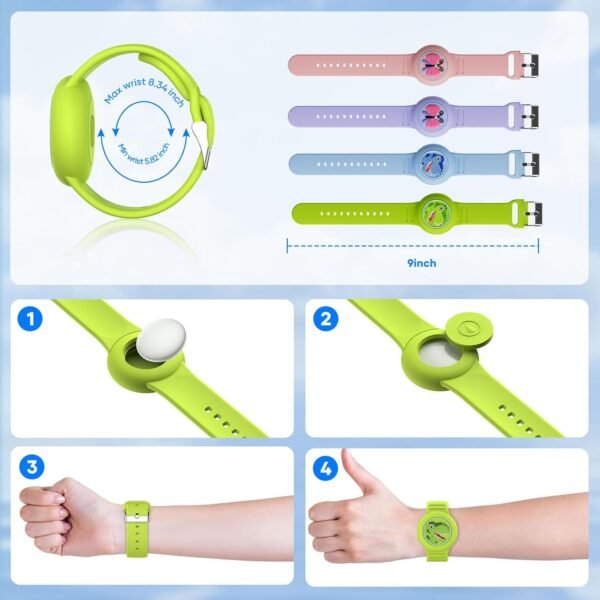 for Airtag Bracelets for Kids Waterproof - (4 Pack) Soft Silicone Air Tag Hidden Wristband, Lightweight GPS Tracker Compatible with Apple AirTag Watch Band for Child Cartoon - Image 6