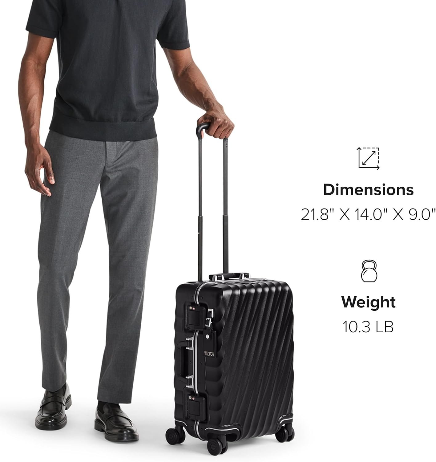 TUMI 19 Degree Frame International 4 Wheel Carry-On - Lightweight Suitcase - Hard Shell Luggage - 21.8" X 14.0" X 9.0" - Black Texture - Image 7