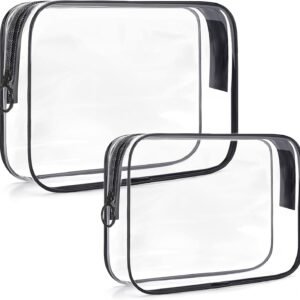 TSA Approved Toiletry Bag,2 Pack Clear Toiletry Bag, Quart Size Travel Essential Bags for Toiletries,Clear Makeup Bag Organizer, Carry on Cosmetic Bags for Women,Black