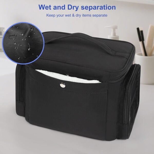 Large Makeup Bag, Travel Toiletry Bag for Women, Lightweight Cosmetic Makeup Bag Organizer with Handle and Clear Side Pockets for Traveling, Accessories, Essentials, Toiletries, Black - Image 4