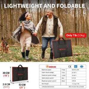DOKIO 150W 18V Portable Solar Panel Kit (ONLY 9lb) Folding Solar Charger with 2 USB Outputs for 12v Batteries/Power Station AGM LiFePo4 RV Camping Trailer Car Marine……
