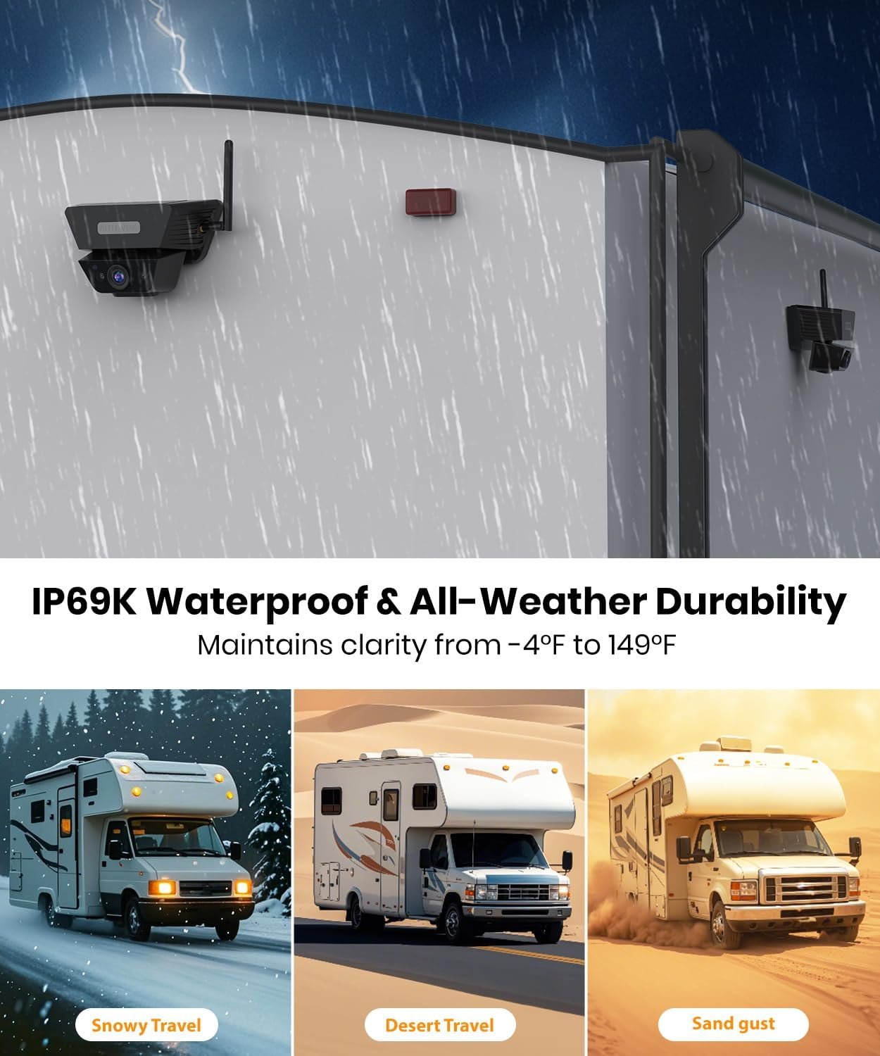 Solar Backup Camera Wireless for RVs and Trailers No-Installation - 7.2" HD 1080P Monitor,Dual Camera System, Strong Magnetic Scratch-Proof Rear View Camera for Trucks, Campers, SUVs, and Cars - Image 7