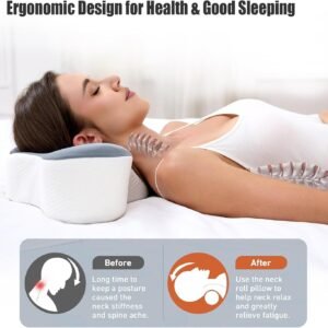 Bespilow Travel Pillow for Sleeping,Cervical Neck Support Pillow for Neck Pain Relief,Lightweight Ergonomic Memory Foam Camping Pillow,Portable Contour Pillows w/Travel Storage Bag,Cooling Cover