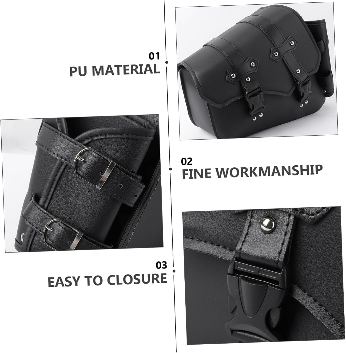 Motorcycle Side Bag PU Tool Storage with Water Bottle Holder Quick Disconnect Buckle Swingarm Case for Bikes Road and Mountain Cycling Left Side Black - Image 4