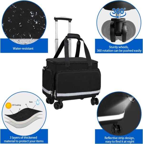 Medical Bag Rolling Roller Bag Trolley Duffel Nurses EMT CNA RN Empty for First Aid Responder Home Health Care Nursing Student Roll Duffle Bag Carry on Wheels Wheeled Work Physicians Doctor - Image 5