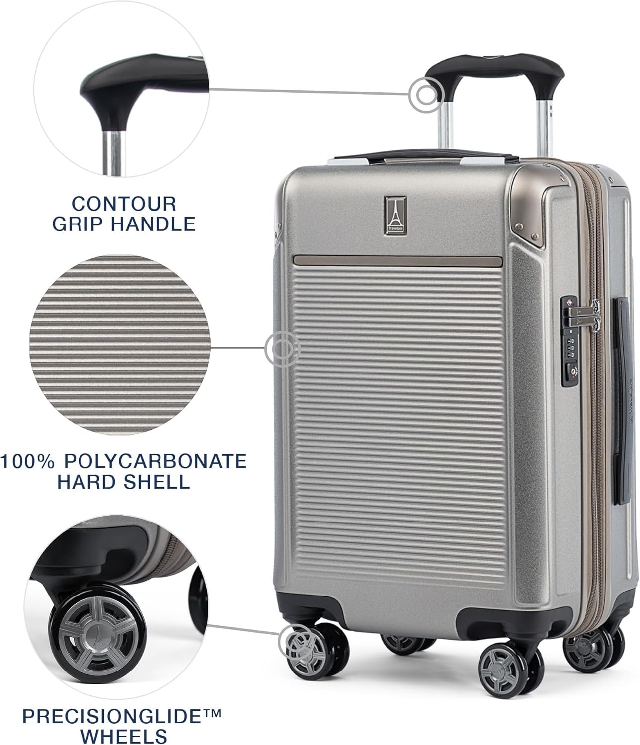 Travelpro Platinum Elite Hardside Expandable Carry on Luggage, 8 Wheel Spinner, TSA Lock, Hard Shell Polycarbonate Suitcase, Metallic Sand, Carry on 21-Inch - Image 2