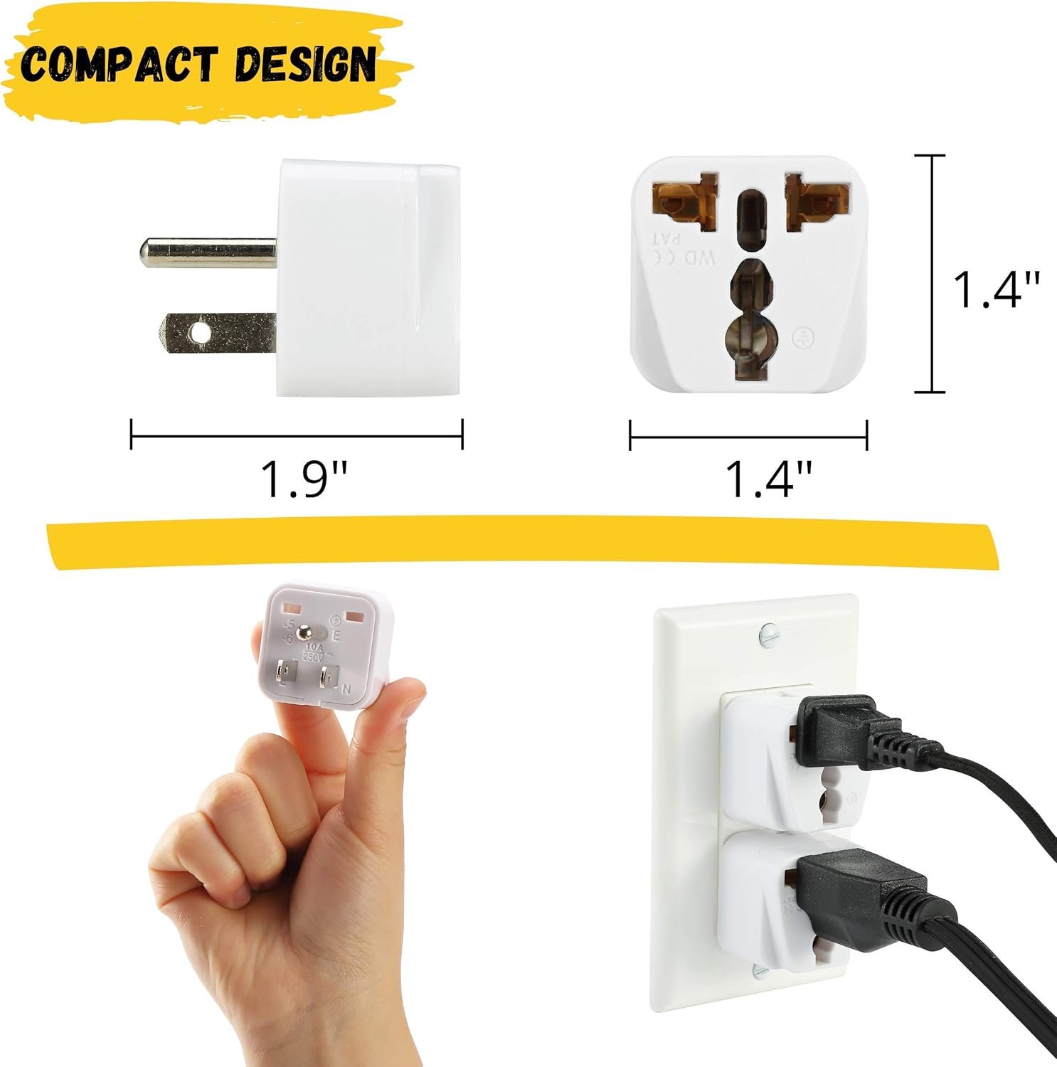Bates- US Plug Adapter, 2 pc, Travel Adapter, Europe to US Plug Adapter, US Adapter, Electrical Adapters, Converter Plug - Image 3