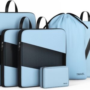6 Set Travel Organizer Cubes for Travel Essentials Compression Packing Cubes for Suitcases Onyx Black and Indigo Blue