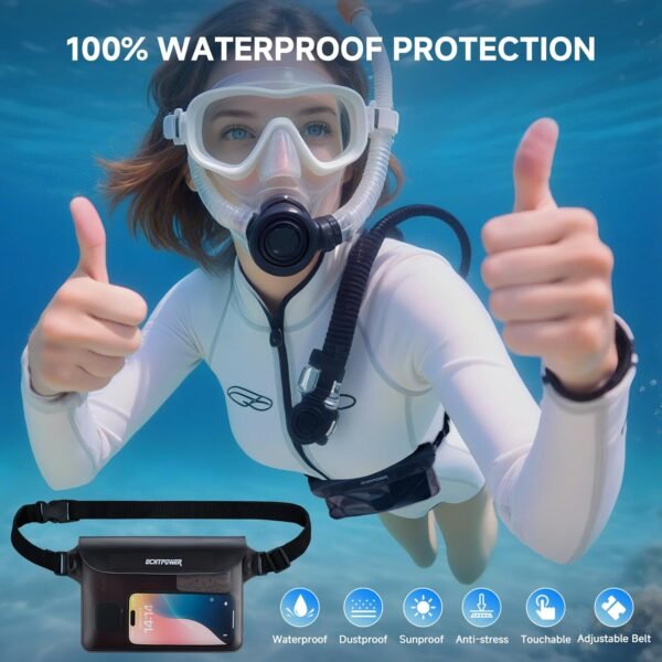 ECHTPower 2-Pack Waterproof Pouch Bag, Waterproof Fanny Pack, Waterproof Dry Bag with Adjustable Waist Strap for Beach Swimming Kayaking Floating Boating - Image 2