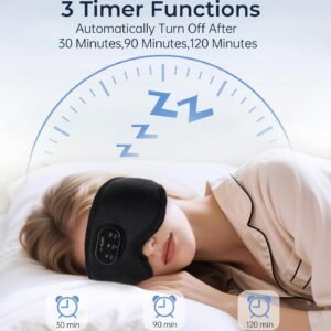 LC-dolida Bluetooth Sleep Mask with White Noise，Sleep Headphones,Bluetooth Wireless Music Eye Mask, Ideal for Travel, Night Work, Napping, Side Sleeping and Office Use for Both Men and Women(Black)