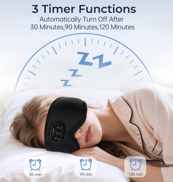 LC-dolida Bluetooth Sleep Mask with White Noise，Sleep Headphones,Bluetooth Wireless Music Eye Mask, Ideal for Travel, Night Work, Napping, Side Sleeping and Office Use for Both Men and Women(Black) - Image 2