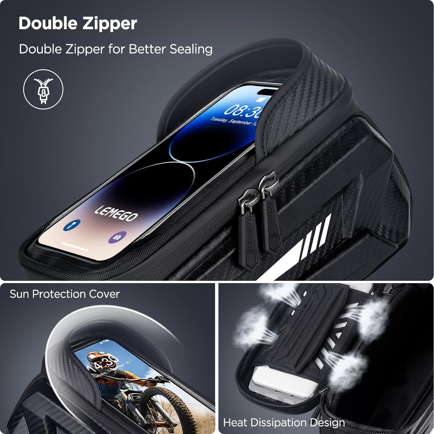 Bicycle Frame Bag Waterproof Handlebar Bag for Smartphones up to 7 Inch Mobile Phone Case Top Tube Bag with TPU Sensitive Touchscreen for Mountain Bikes, Road Bikes, Ebikes - Image 3