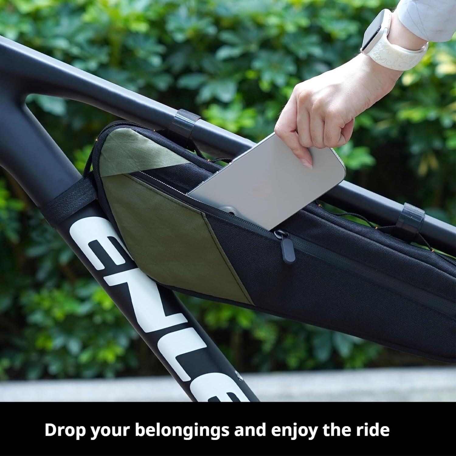 ENLEE Bicycle Frame Bag, 2.5L Large Reflective Mountain Bike Frame Bag, Waterproof & Shockproof Triangle Bike Bag Perfect Storage Tool For Road Gravel Bike, Easy Installation With Velcro Straps, Green - Image 2