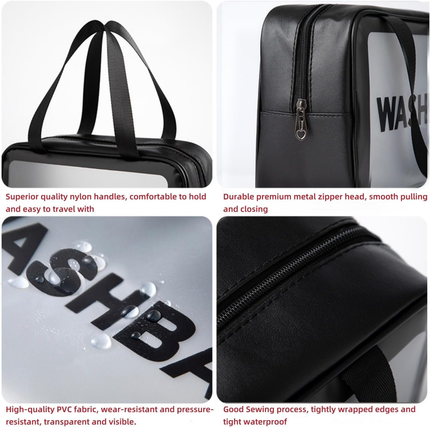 Black Travel Toiletry Bag, Waterproof Makeup Cosmetic Travel Organizer Bag for Women Men, Portable Translucent Storage Wash Bag with Handy Handle for Travel Bathroom Toiletries Accessories - Image 3