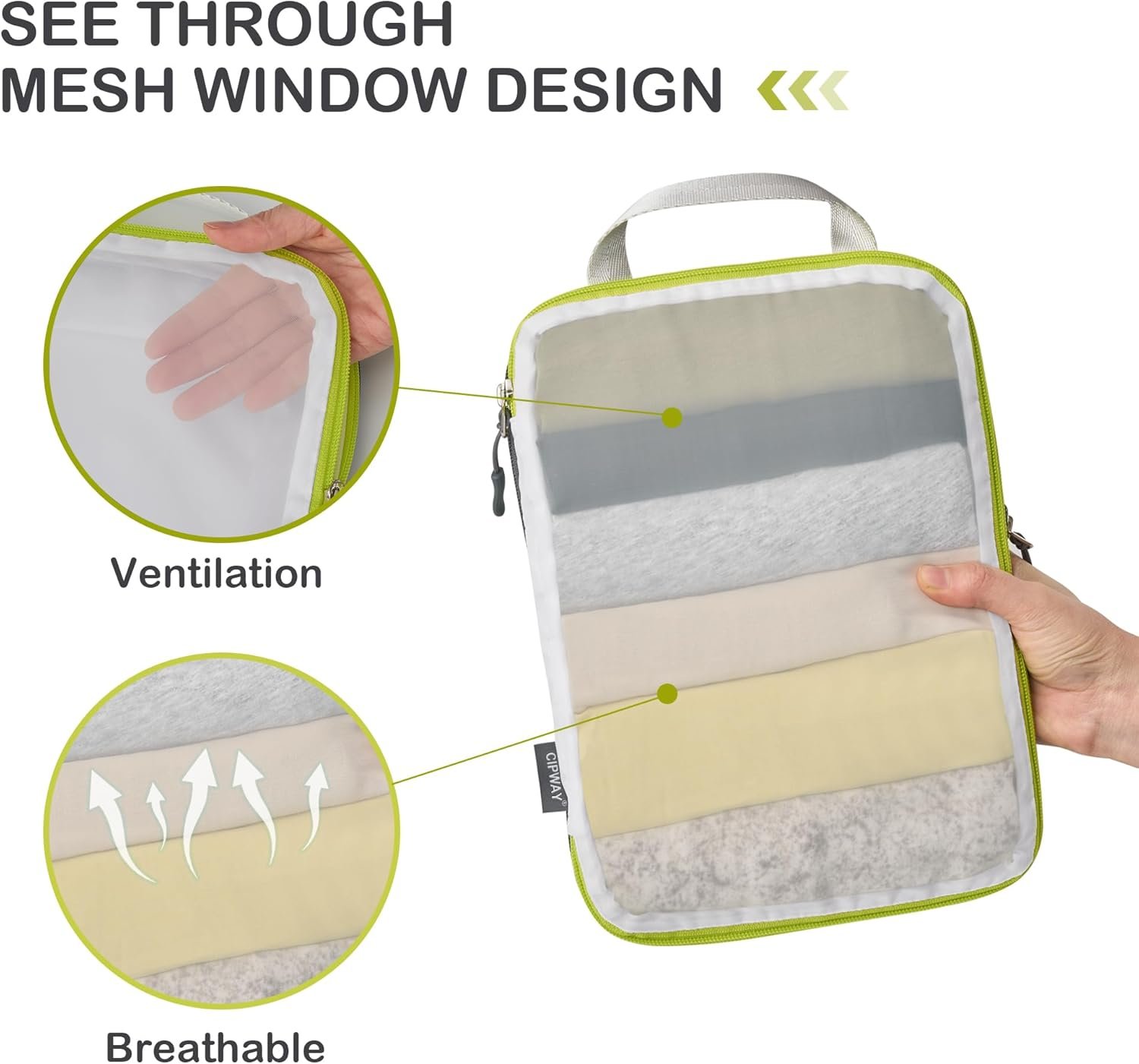 Cipway Mesh Compression Packing Cubes, Ultralight See Through Luggage Organizer Bags, Travel Essentials for Carry on Suitcase(3 Pcs,White) - Image 2