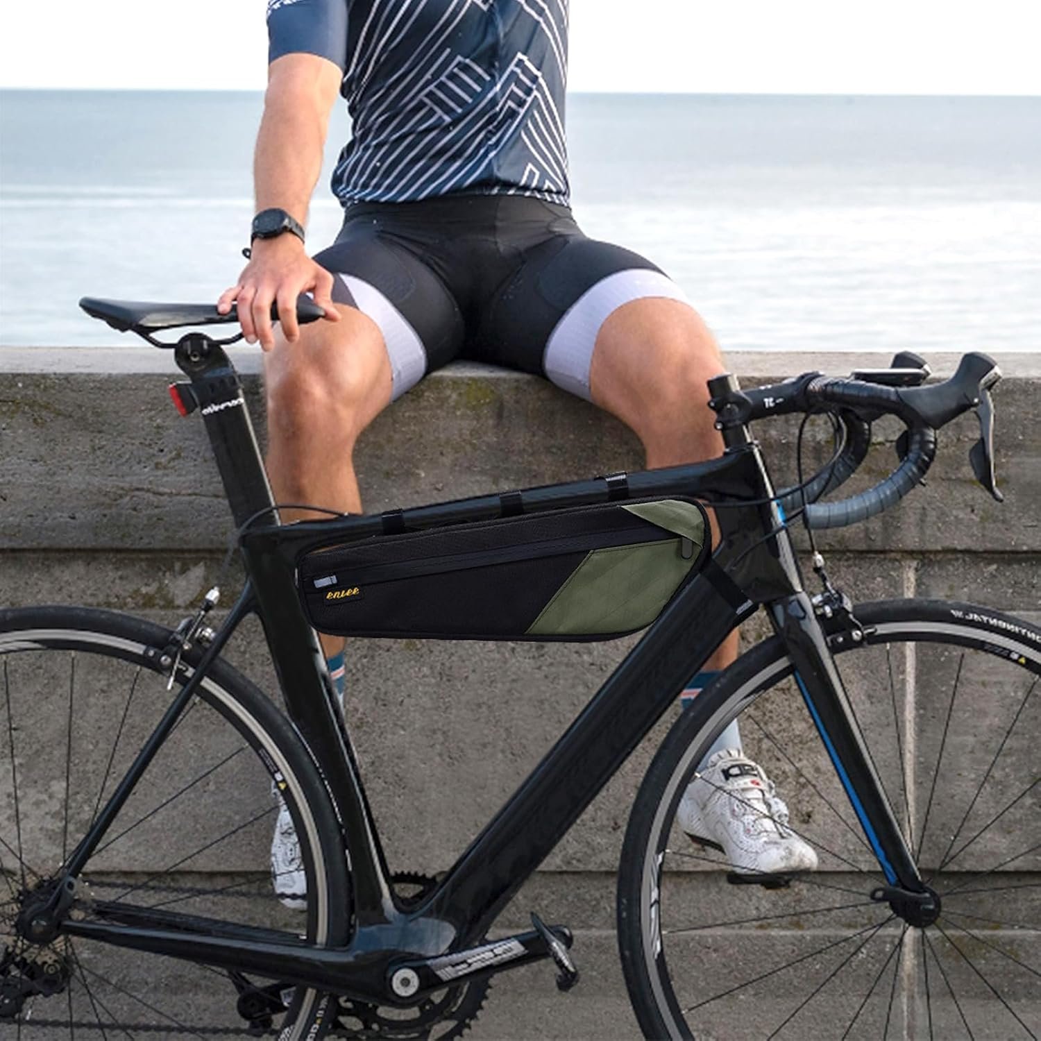 ENLEE Bicycle Frame Bag, 2.5L Large Reflective Mountain Bike Frame Bag, Waterproof & Shockproof Triangle Bike Bag Perfect Storage Tool For Road Gravel Bike, Easy Installation With Velcro Straps, Green - Image 7