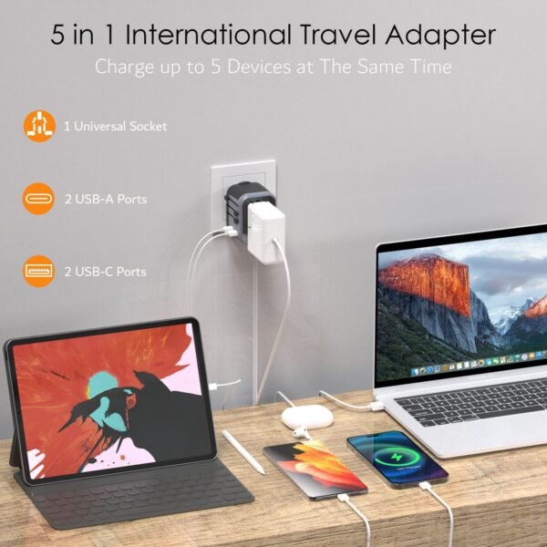 International Plug Adapter, Universal Power Adaptor with 4 USB Ports (2 USB C), Worldwide Travel Essentials Wall Charger for USA to Europe France Germany Spain Ireland Australia(Type C/G/A/I) - Image 2
