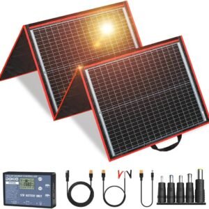 DOKIO 150W 18V Portable Solar Panel Kit (ONLY 9lb) Folding Solar Charger with 2 USB Outputs for 12v Batteries/Power Station AGM LiFePo4 RV Camping Trailer Car Marine……