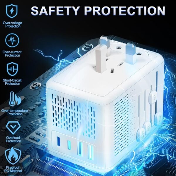 Mapambo 220V to 110V Voltage Converter US to Europe for Hair Dryer with 3 USB A 1 USB C International European Universal Travel Adapter Worldwide (White) - Image 6