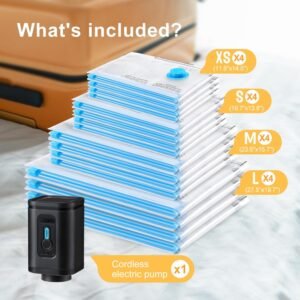 Combo 16 Pack Travel Vacuum Bags with Portable Electric Pump, Space Saver Vacuum Storage Bags for Clothing and Luggage, Travel Essentials