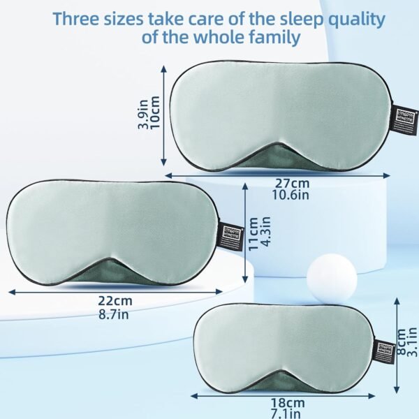 Sleep Mask, 1 Pack 100% Real Natural Pure Silk Eye Masks with Elastic Adjusting Strap, Mulberry Silk Eye Sleep Shade Cover for 3 Sizes (Green, Large 10.6''x4'') - Image 2