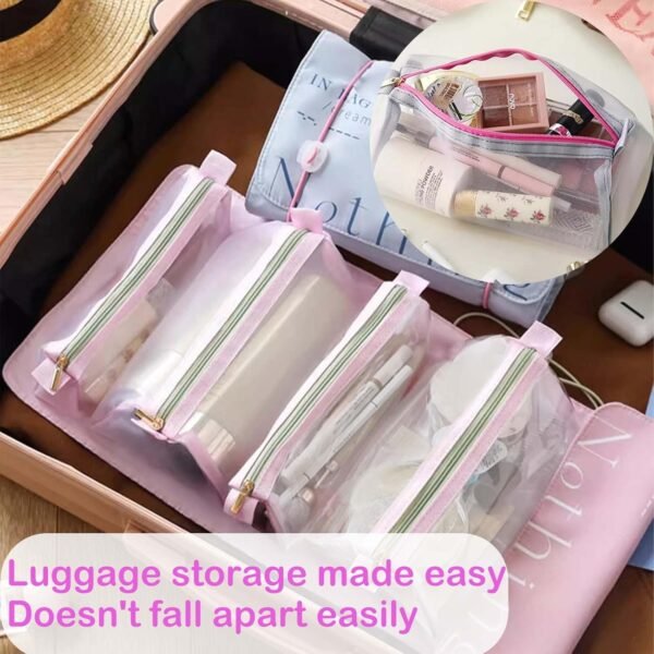 Travel Toiletry Bag, Large Capacity Cosmetic Organizer, Foldable Makeup Storage Case, Portable Wash Bag (pink) - Image 6
