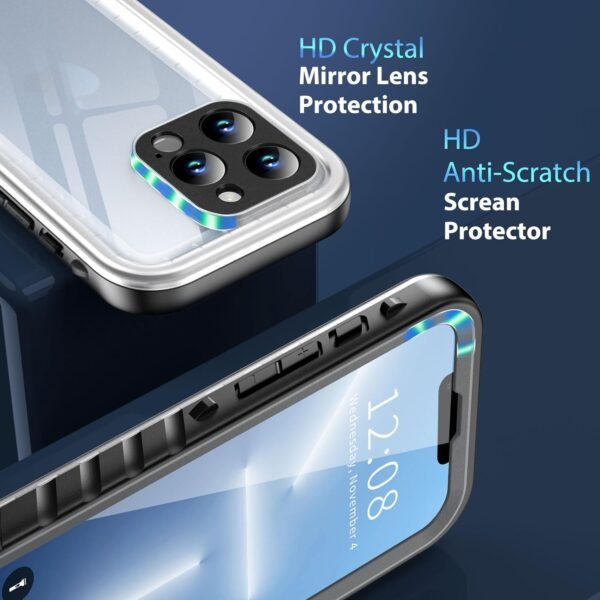 SPORTLINK for iPhone 13 Pro Max Waterproof Case - Shockproof Dustproof Phone Case with Screen Protector, Full Body Protective Case for iPhone 13 Pro Max Cover 6.7'' Black/Frosted Clear - Image 5