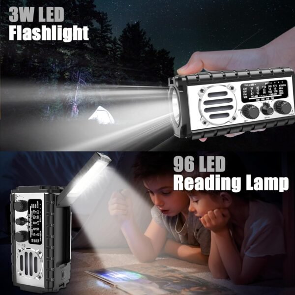 Emergency Radio, 20000mAh/74000mWh Weather Radio, Solar Hand Crank Radio with AM/FM/NOAA/SW Weather,Flashlight & Reading Lamp, SOS Alarm, Phone Charger for Indoor Outdoor Emergency - Image 4